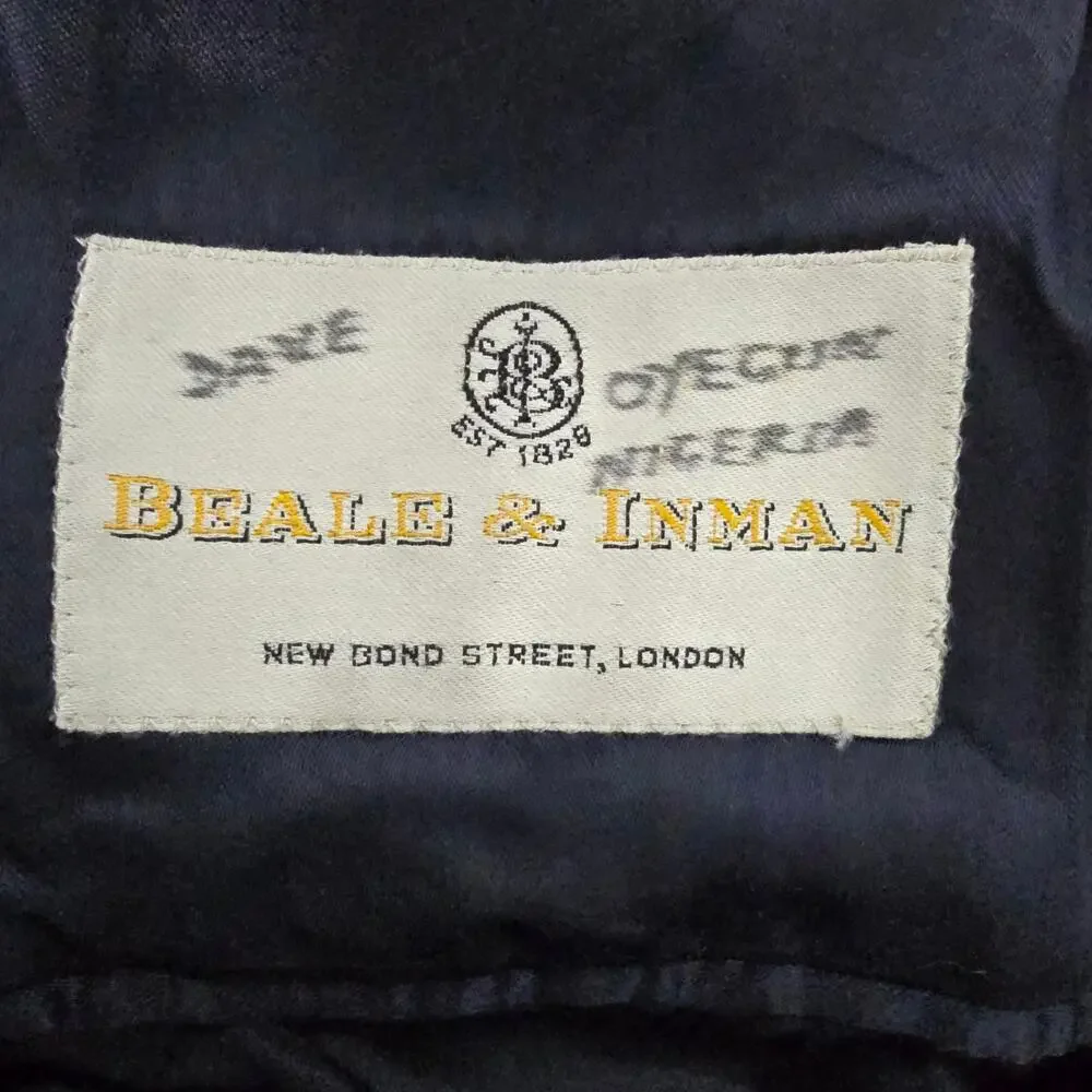 Vintage Beale & Inman London England 100% Cashmere Long Coat Men 44R Navy